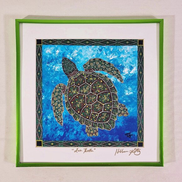 Sea Turtle Signed Print 12.5" x 12.5" Framed and Matted Art - Picture 1 of 3